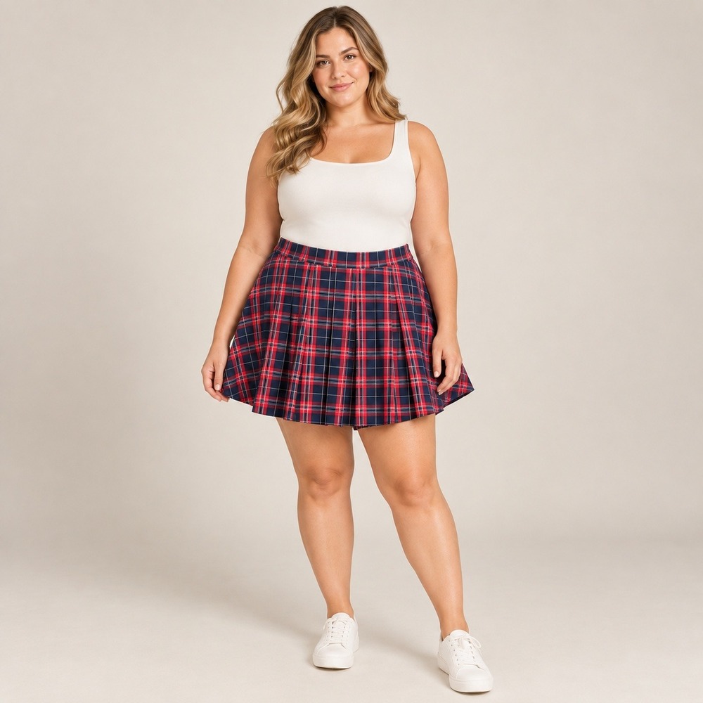 Torrid Plaid Pleated Mini Skirt Plus Size 3 Red Navy Blue Preppy Academic